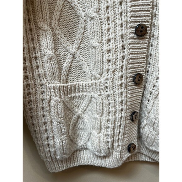 Vintage Hackett & Turpin Sweater Cardigan Size M Ireland Cable Knit Wool Ivory - Picture 2 of 9